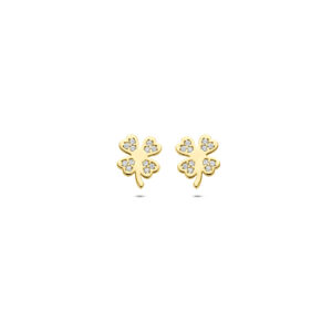 oorknoppen klavertje zirkonia 7,5 mm 14K geelgoud