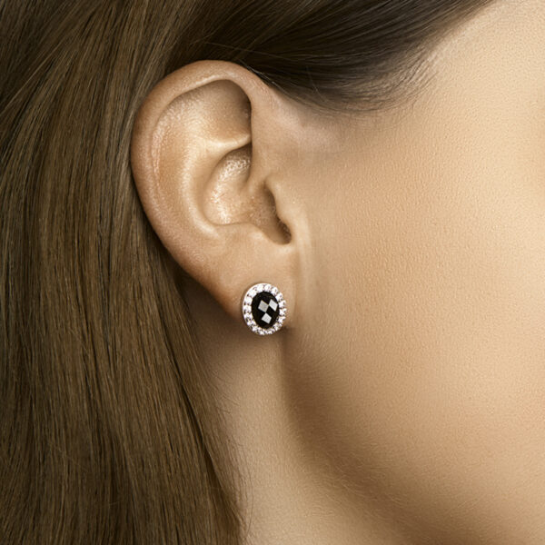 oorknoppen onyx en zirkonia halo zilver gerhodineerd - Afbeelding 2