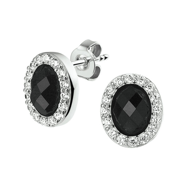 oorknoppen onyx en zirkonia halo zilver gerhodineerd