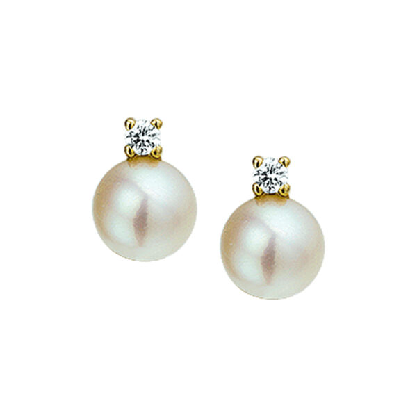 oorknoppen parel en diamant 0.10ct (2x0.05ct) h si 14K geelgoud