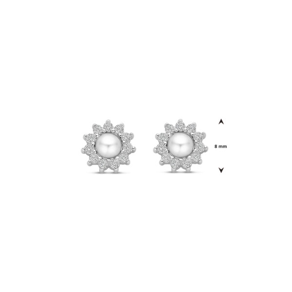 oorknoppen parel en zirkonia 8 mm zilver gerhodineerd - Afbeelding 4