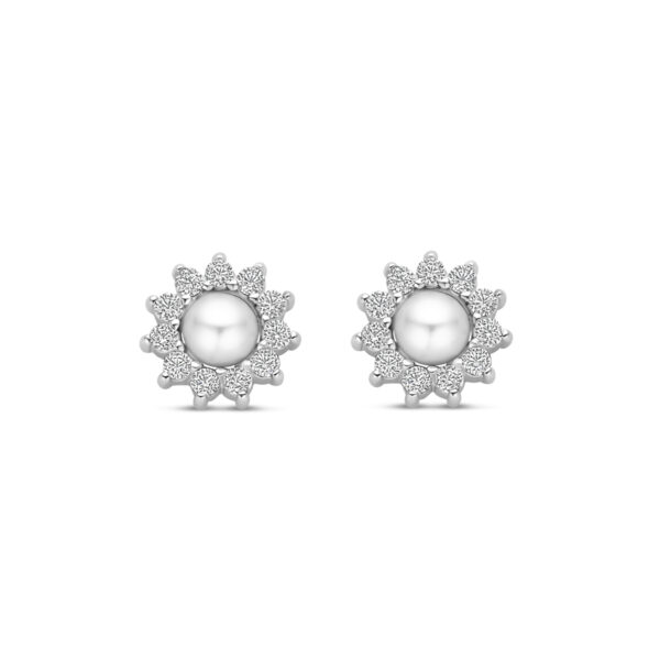 oorknoppen parel en zirkonia 8 mm zilver gerhodineerd