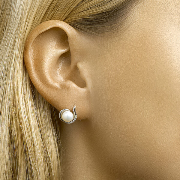 oorknoppen parel en zirkonia zilver gerhodineerd - Afbeelding 2