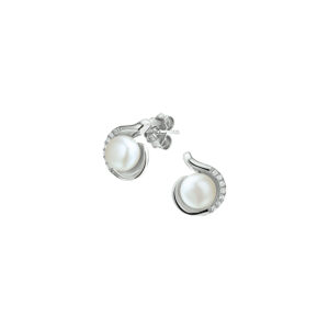 oorknoppen parel en zirkonia zilver gerhodineerd