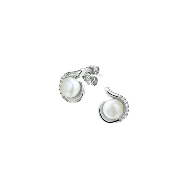 oorknoppen parel en zirkonia zilver gerhodineerd