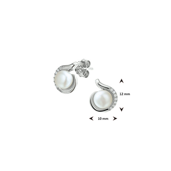 oorknoppen parel en zirkonia zilver gerhodineerd - Afbeelding 3