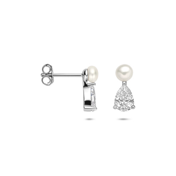 oorknoppen parel zirkonia 12 mm zilver gerhodineerd - Afbeelding 3