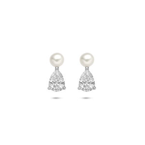 oorknoppen parel zirkonia 12 mm zilver gerhodineerd
