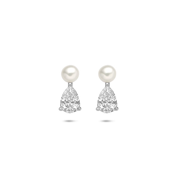 oorknoppen parel zirkonia 12 mm zilver gerhodineerd