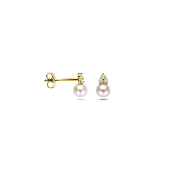 oorknoppen parel zirkonia 7 mm 14K geelgoud - Afbeelding 3