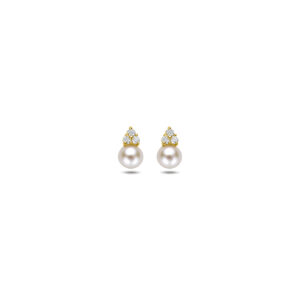 oorknoppen parel zirkonia 7 mm 14K geelgoud