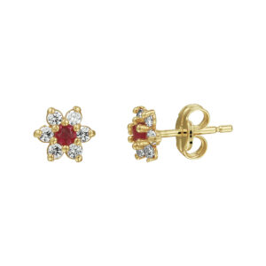 oorknoppen robijn en zirkonia halo 14K geelgoud