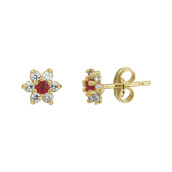 oorknoppen robijn en zirkonia halo 14K geelgoud