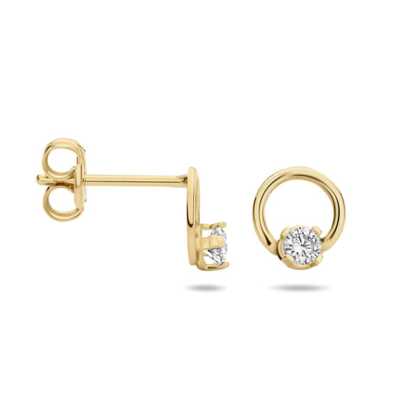 oorknoppen rondje zirkonia 14K geelgoud - Afbeelding 3
