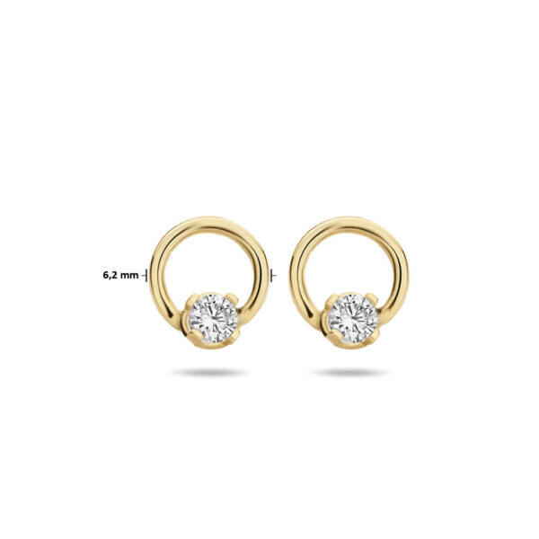 oorknoppen rondje zirkonia 14K geelgoud - Afbeelding 4