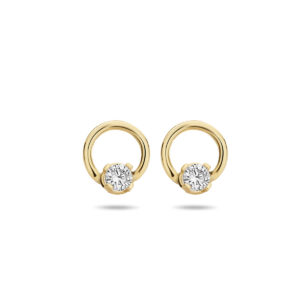 oorknoppen rondje zirkonia 14K geelgoud