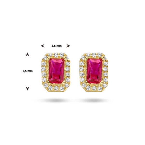 oorknoppen rood en wit zirkonia halo 14K geelgoud - Afbeelding 4