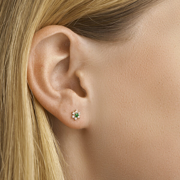 oorknoppen smaragd en zirkonia halo 14K geelgoud - Afbeelding 2