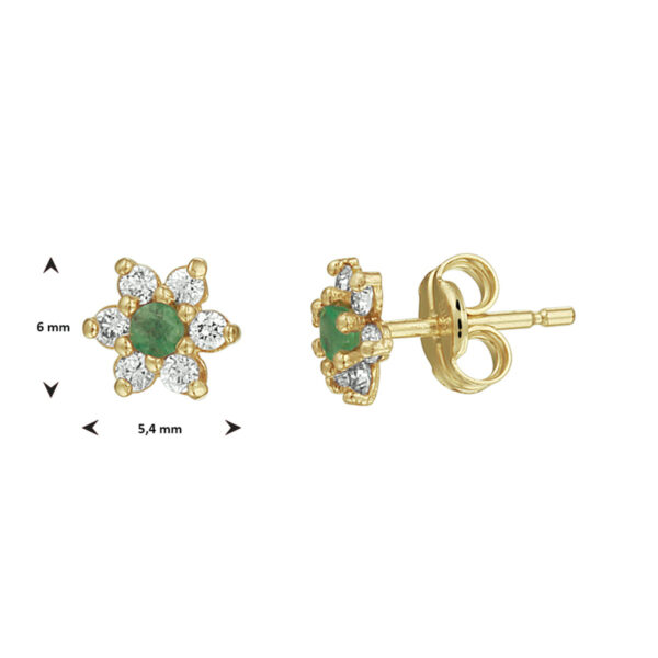 oorknoppen smaragd en zirkonia halo 14K geelgoud - Afbeelding 3