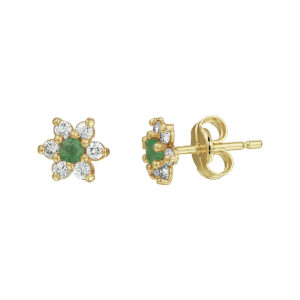 oorknoppen smaragd en zirkonia halo 14K geelgoud