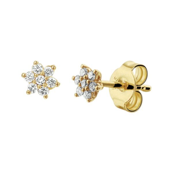 oorknoppen ster diamant 0.14ct (2x0.07ct) h si halo 14K geelgoud