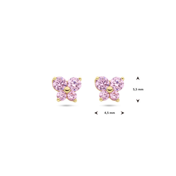 oorknoppen vlinder roze zirkonia 14K geelgoud - Afbeelding 4