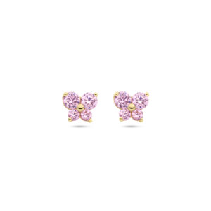oorknoppen vlinder roze zirkonia 14K geelgoud