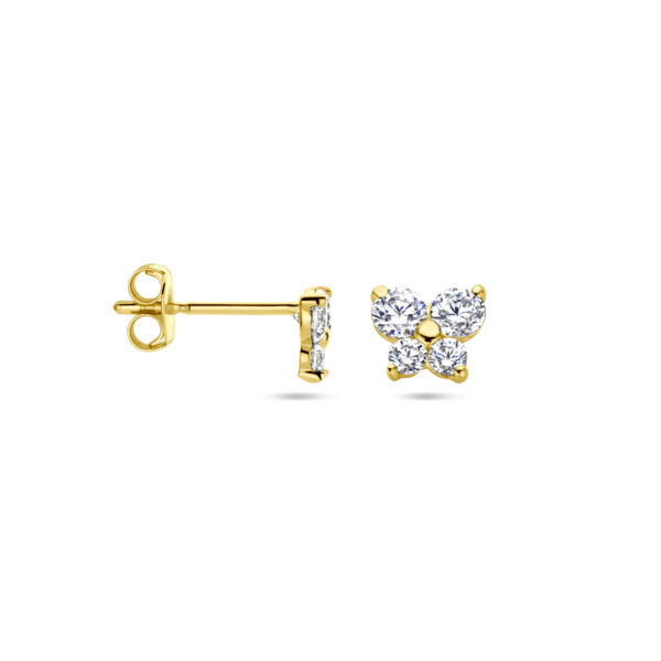 oorknoppen vlinder zirkonia 14K geelgoud - Afbeelding 3