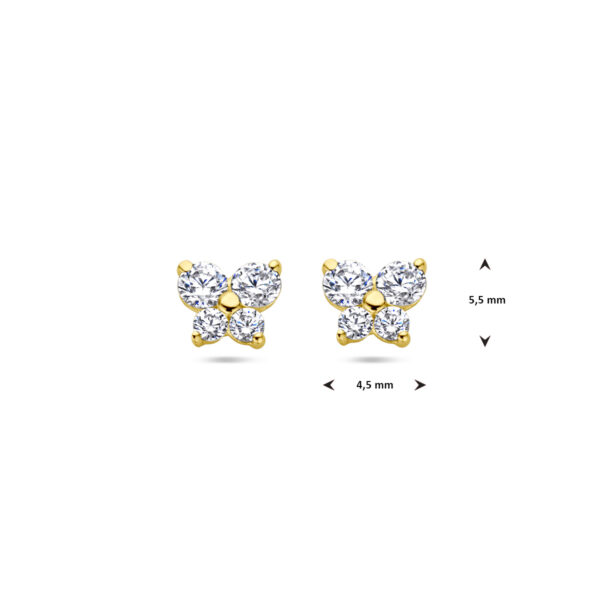 oorknoppen vlinder zirkonia 14K geelgoud - Afbeelding 4