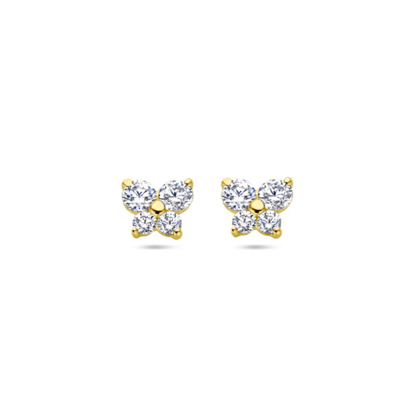 oorknoppen vlinder zirkonia 14K geelgoud