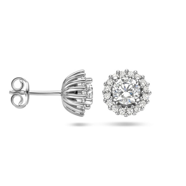 oorknoppen zirkonia halo zilver gerhodineerd - Afbeelding 3