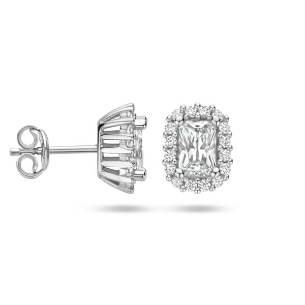 oorknoppen zirkonia halo zilver gerhodineerd - Afbeelding 4