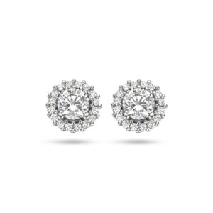 oorknoppen zirkonia halo zilver gerhodineerd