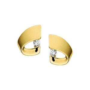 oorknoppen zirkonia poli/mat 14K geelgoud