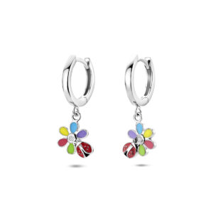 oorringen zirkonia bloem en lieveheersbeestje 22 mm zilver gerhodineerd