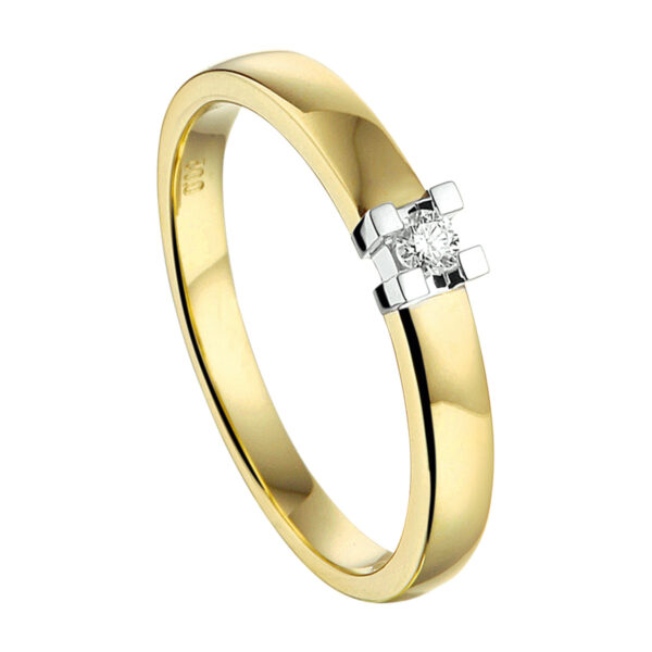 ring diamant 0.05ct h si 14K bicolor goud geel/wit - Afbeelding 3