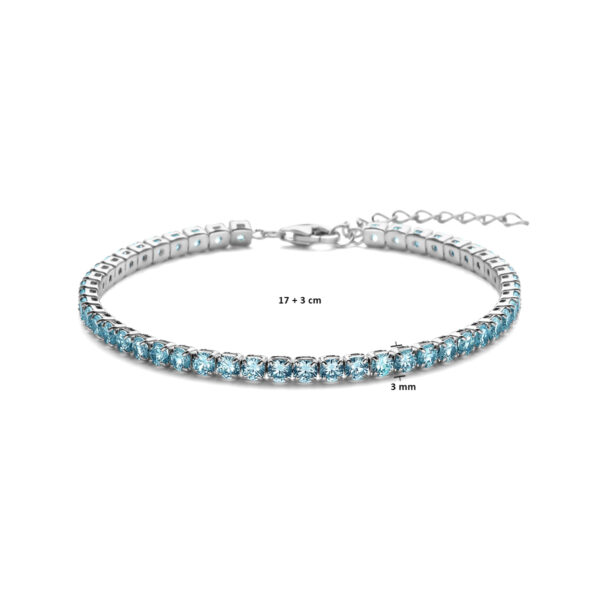 tennisarmband blauw zirkonia 3,0 mm 17 + 3 cm zilver gerhodineerd - Afbeelding 3