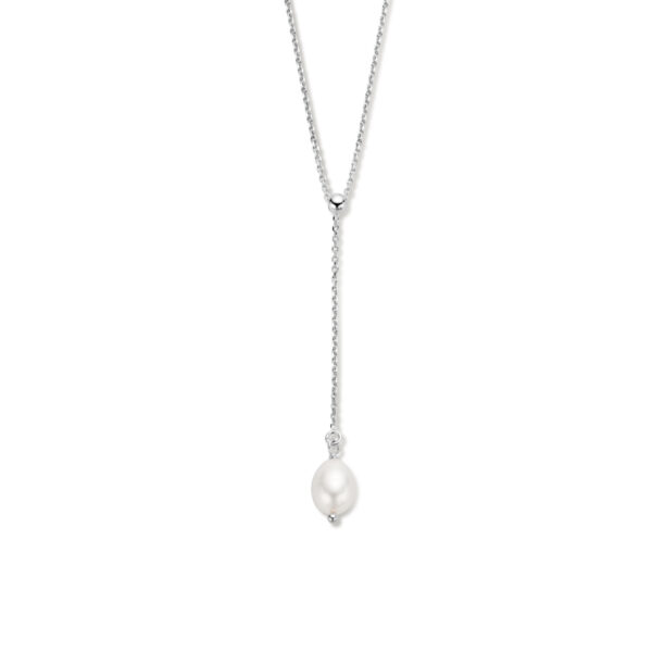 y-collier parel 45 + 5 cm zilver gerhodineerd
