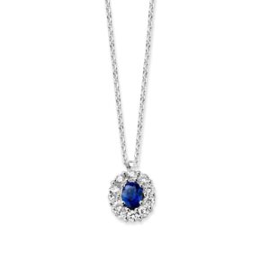 Collier witgoud briljant+saffier