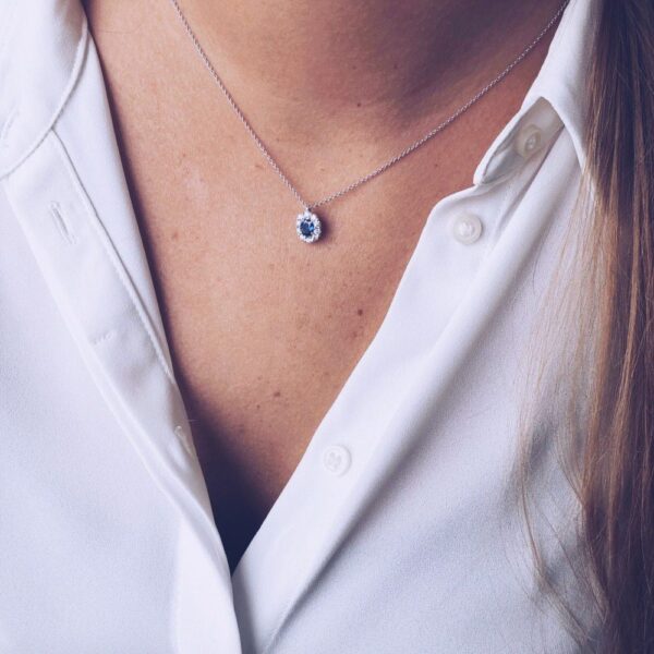 Collier witgoud briljant+saffier - Afbeelding 2