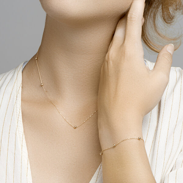 armband anker en bolletjes 1,0 mm 17,5 - 18,5cm 14K geelgoud - Afbeelding 3
