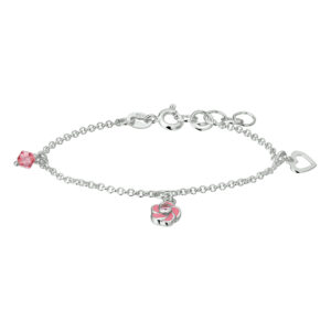 armband bloem en roze zirkonia 13 + 2 cm zilver wit