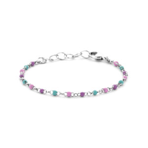armband bolletjes gekleurd emaille 11 + 2 cm zilver gerhodineerd