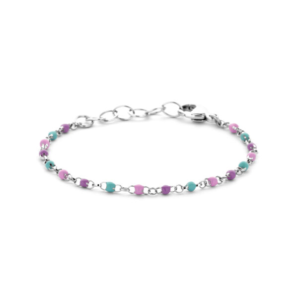 armband bolletjes gekleurd emaille 11 + 2 cm zilver gerhodineerd