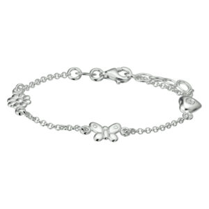 armband diverse bedels 13 + 2 cm zilver gerhodineerd