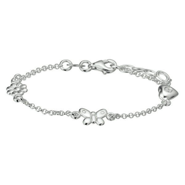 armband diverse bedels 13 + 2 cm zilver gerhodineerd