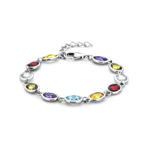 armband gekleurd zirkonia 16 + 3 cm zilver gerhodineerd