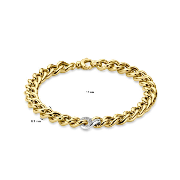 armband gourmette diamant 0.12ct h si 8,5 mm 19 cm 14K bicolor goud geel/wit - Afbeelding 3