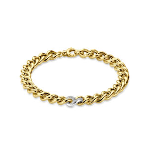 armband gourmette diamant 0.12ct h si 8,5 mm 19 cm 14K bicolor goud geel/wit
