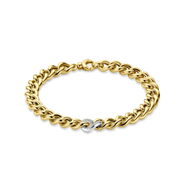 armband gourmette diamant 0.12ct h si 8,5 mm 19 cm 14K bicolor goud geel/wit